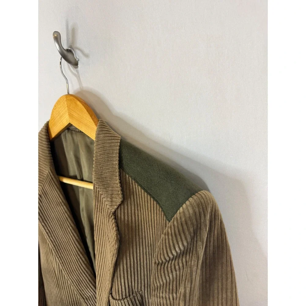 Sidi Club Vintage Mens Corduroy Blazer Brown Olive Shoulder Italy 40S Short 80s